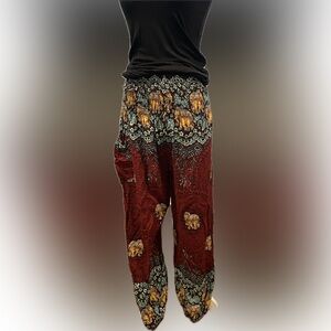 One Size Indian Lounge Pants Multi Color Geometric Print Boho